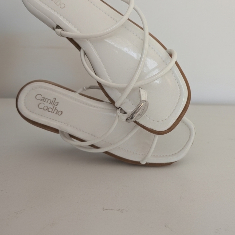 Camila Coelho White Strappy Toe-Ring Sandals